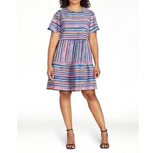 Time and Tru Short Sleeve Printed Striped Woven Mini Dress
